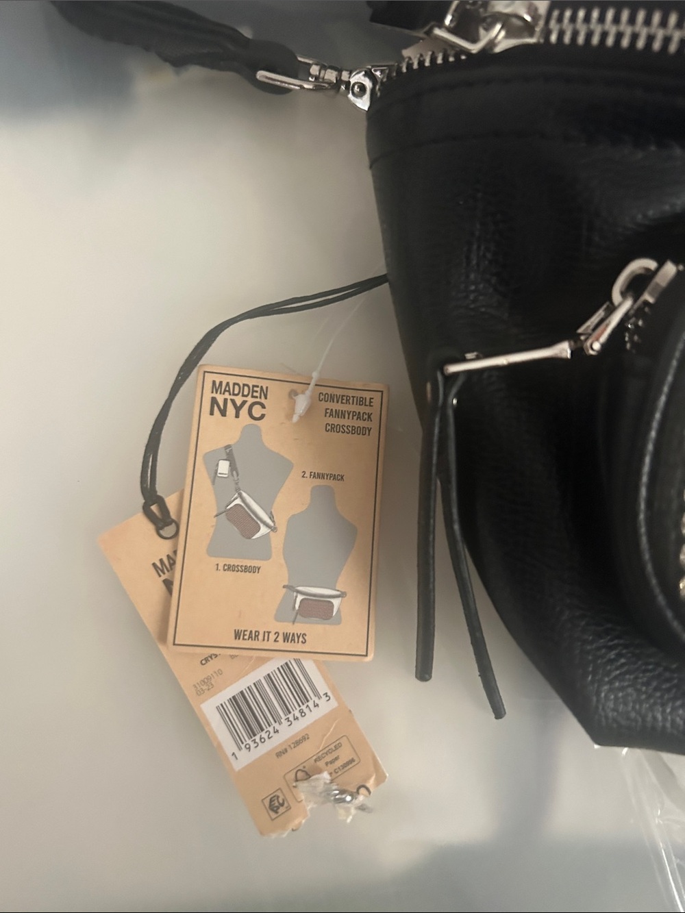 Black Rhinestone Accent Crossbody Belt Bag with Mini Pouch - Picture 2 of 4